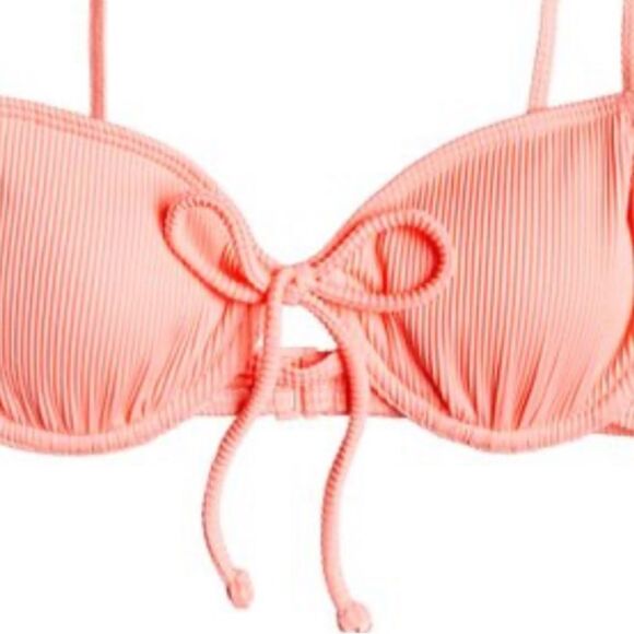 ROXY BIKINI TOP MIND OF FREEDOM PEACH AMBER TIE FRONT UNDERWIRE BIKINI TOP NWT - Picture 2 of 6